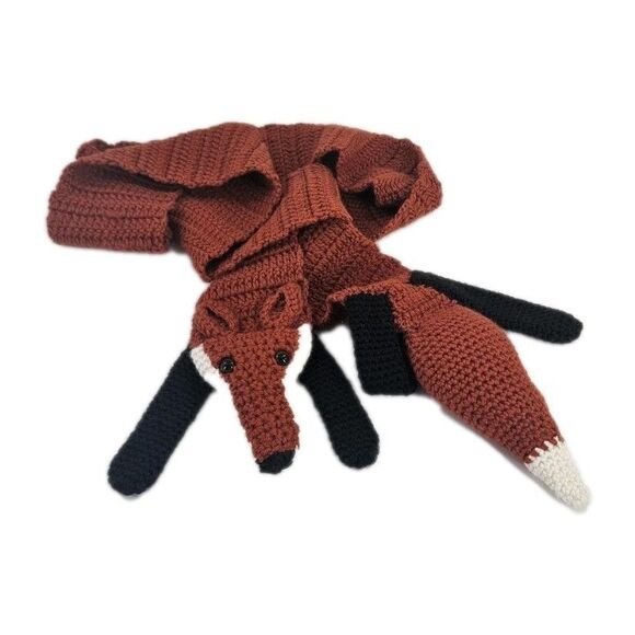 Vintage Crochet Fox Scarf Button Eye Stuffed Head And Tail ~5'× 3" Handmade - Picture 1 of 5